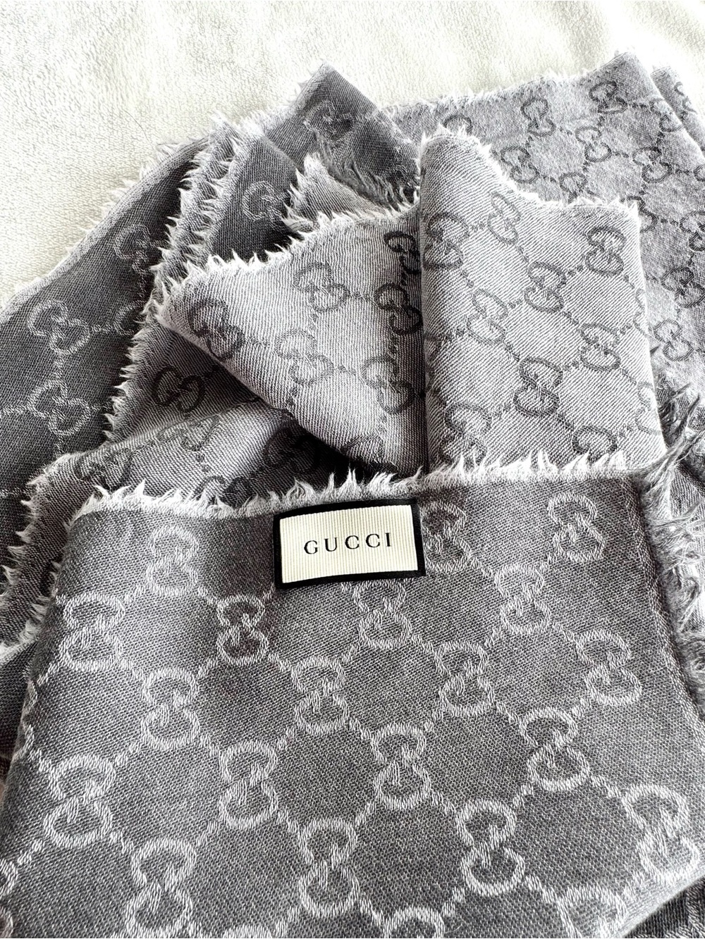 Gucci Light/Dark Gray GG Monogram Scarf rectangular
